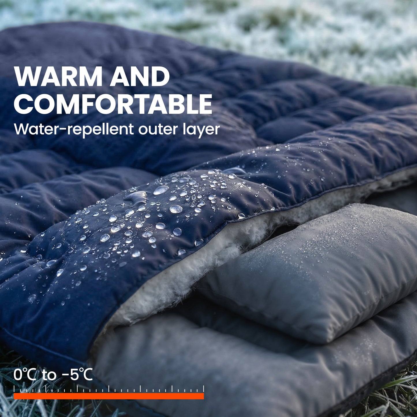 Double Sleeping Bag for Adults, Queen Size 2 Person Sleeping Bag with 2 Pillows, for Cold Weather & Warm, Blue
