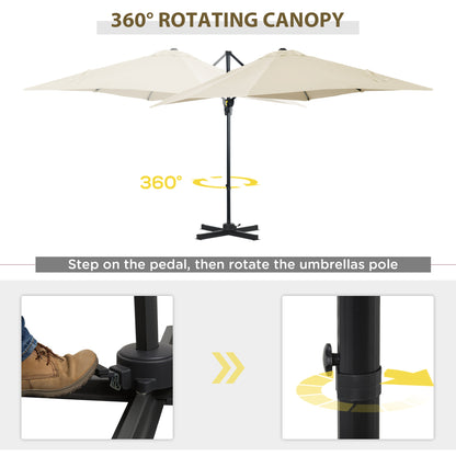 8' x 8' Square Patio Hanging Offset Umbrella with 360° Rotation, Aluminum Outdoor Cantilever Parasol with Crank & Tilt, Sun Canopy Shelter with Cross Base, White
