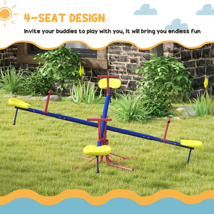 Kids Metal Seesaw Teeter Totter Children's Playground Equipment for Garden Outdoor Indoor Swing, 4 Seats