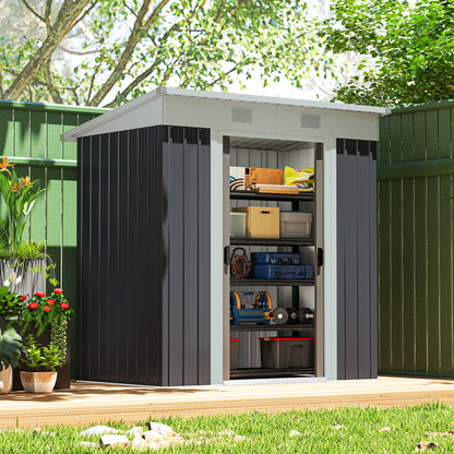 6' x 4' Outdoor Storage Shed, Metal Garden Tool Storage House Organizer with Lockable Sliding Doors and Vents for Backyard Patio Lawn, Charcoal Grey