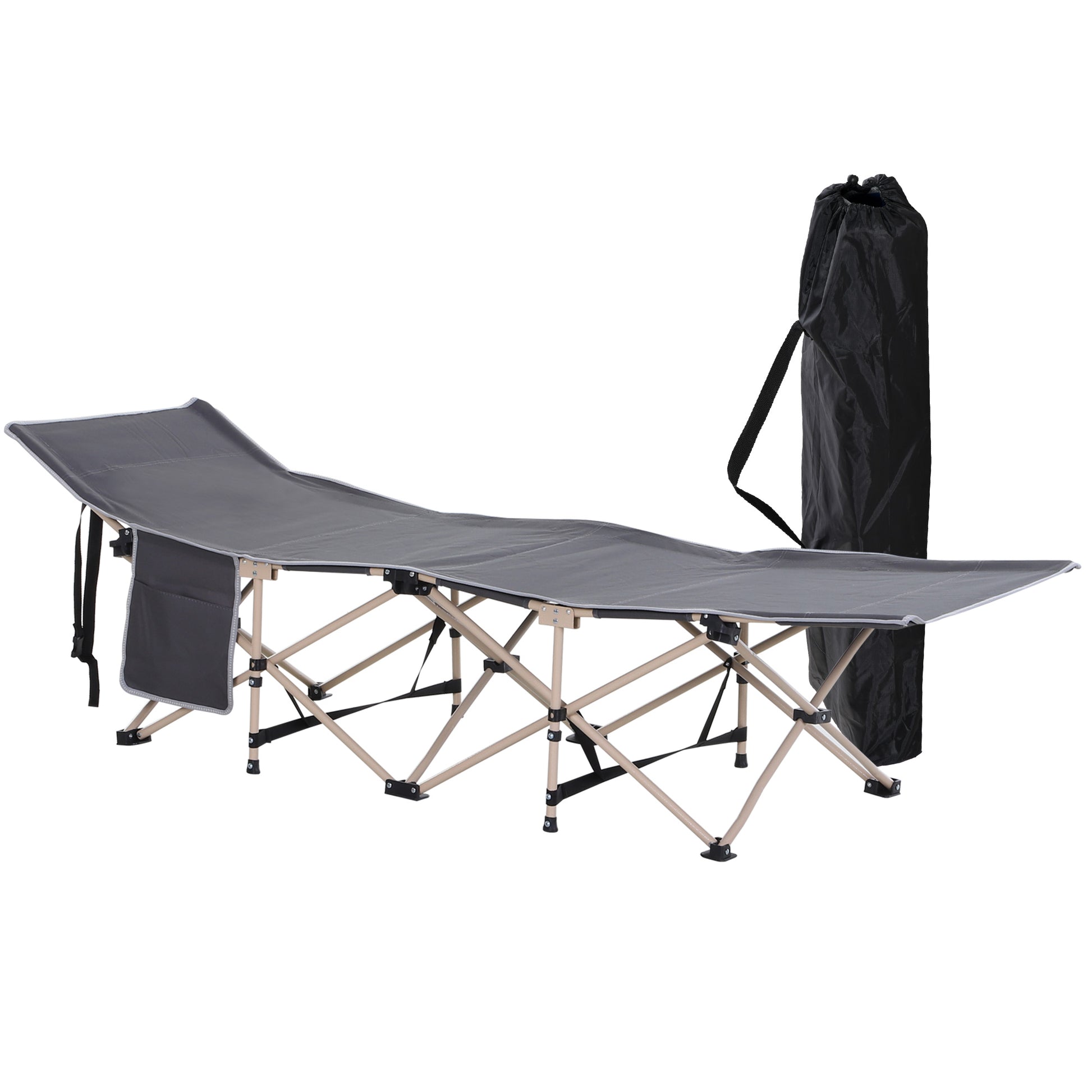 Folding Camping Cot for Adults with Carry Bag, Side Pocket, Outdoor Portable Sleeping Bed for Travel Camp Vocation, Grey