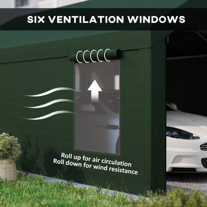 12 x 20ft Carport with 2 Roll-Up Doors, 4 Windows, Portable Garage with Removable Sidewalls for Car, Truck, Dark Green