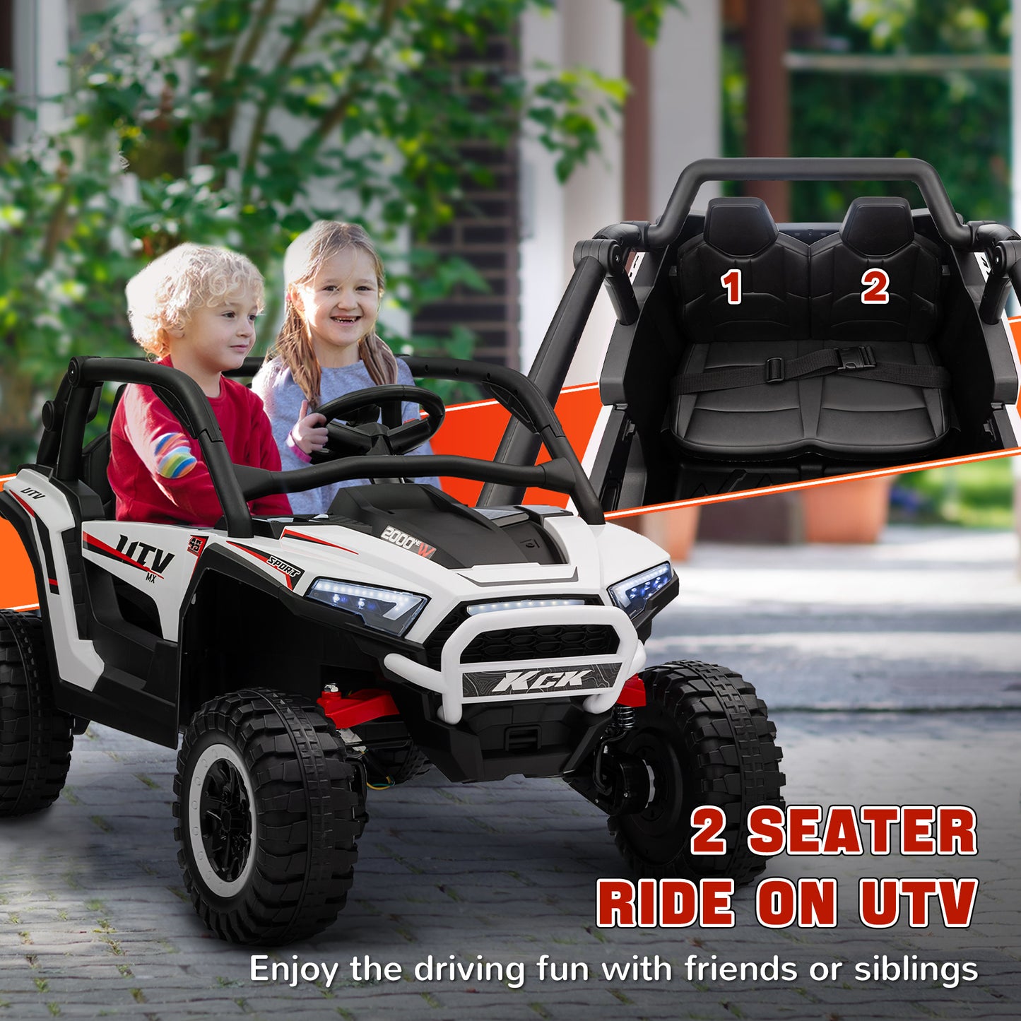Qaba 2 Seater 24V 7AH Ride on Truck, Electric Car for Kids with Spring Suspension, Remote Lights, Horn, Music, White