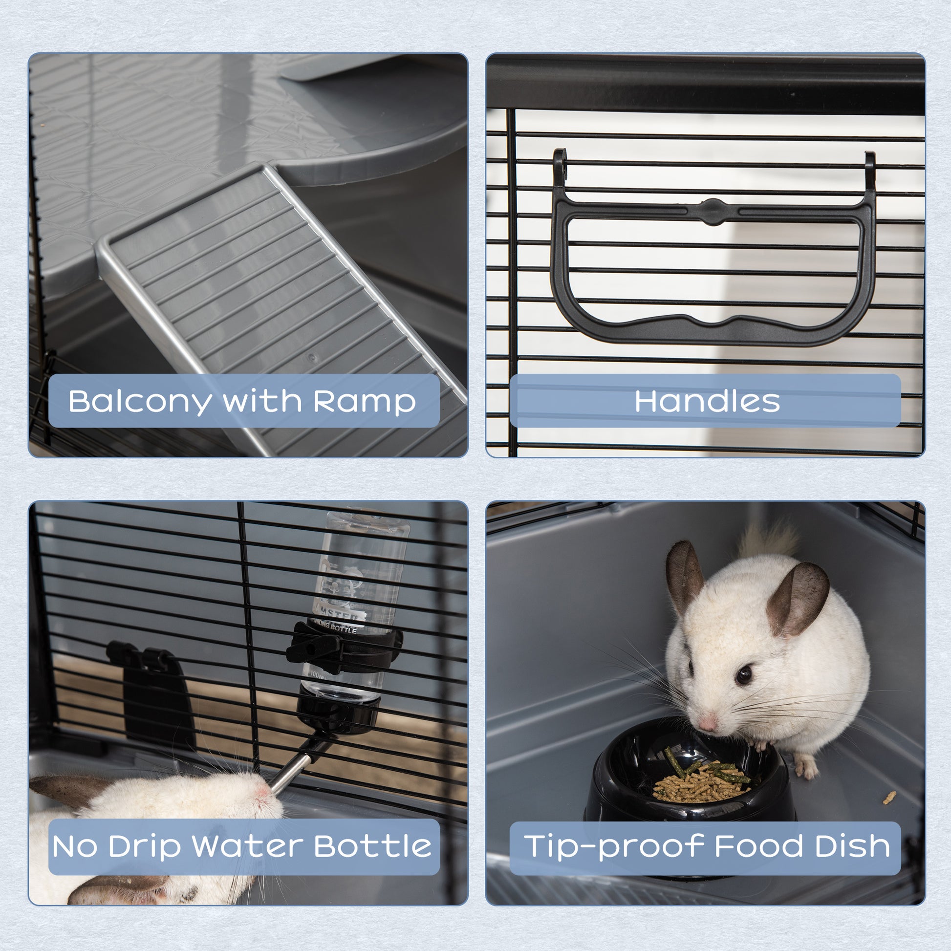 3-tier Hamster Cage, Guinea Pig Cage with Accessories Food Dish Water Bottle, Ramps, 31.5"x19"x 23", Grey