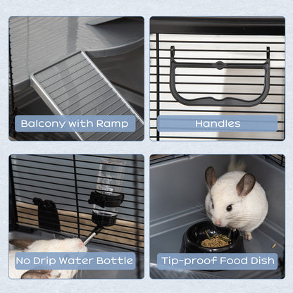 3-tier Hamster Cage, Guinea Pig Cage with Accessories Food Dish Water Bottle, Ramps, 31.5"x19"x 23", Grey