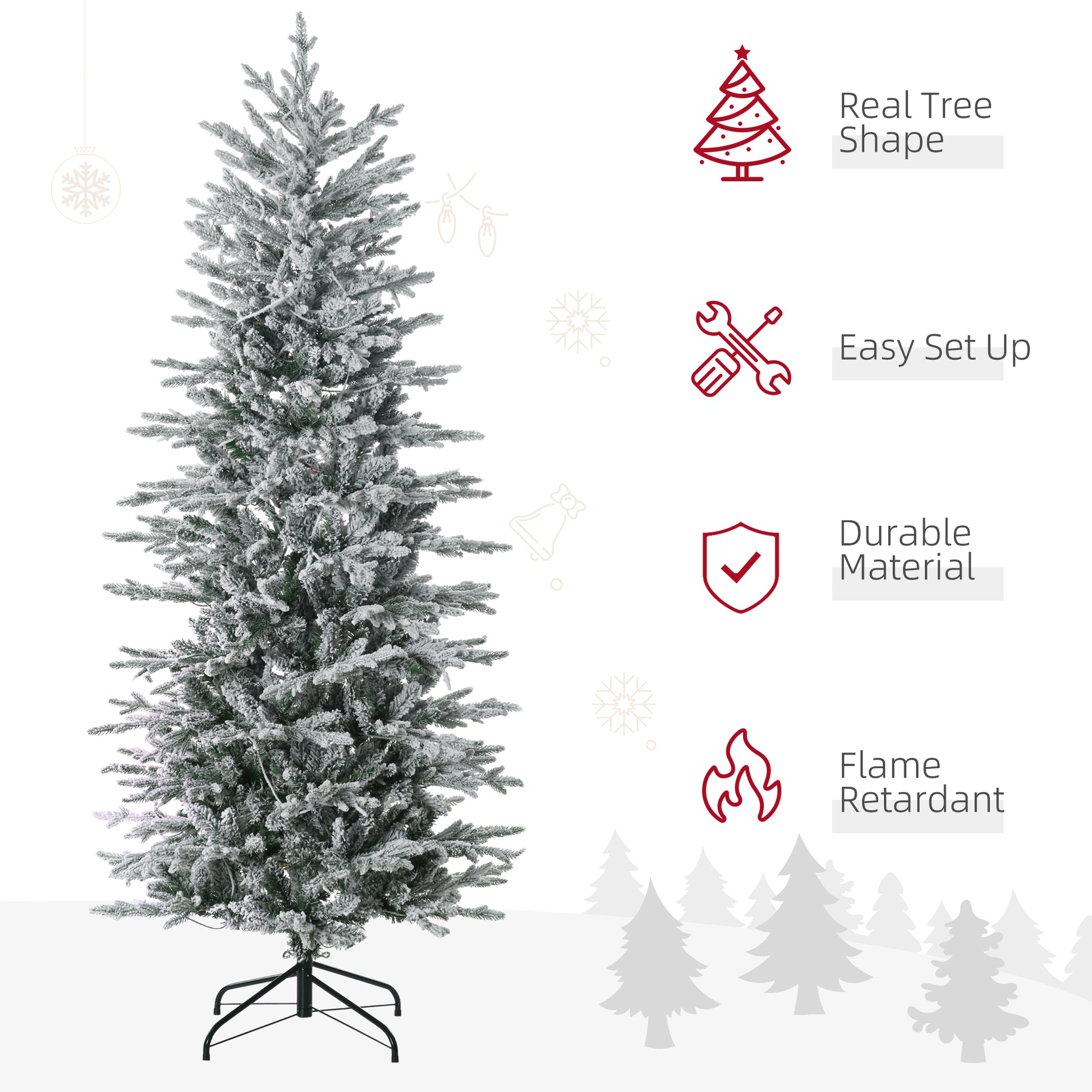 6' Pre Lit Arctic Fir Artificial Flocked Christmas Trees, with Snow Branches, Warm White UL Listed Clear Lights