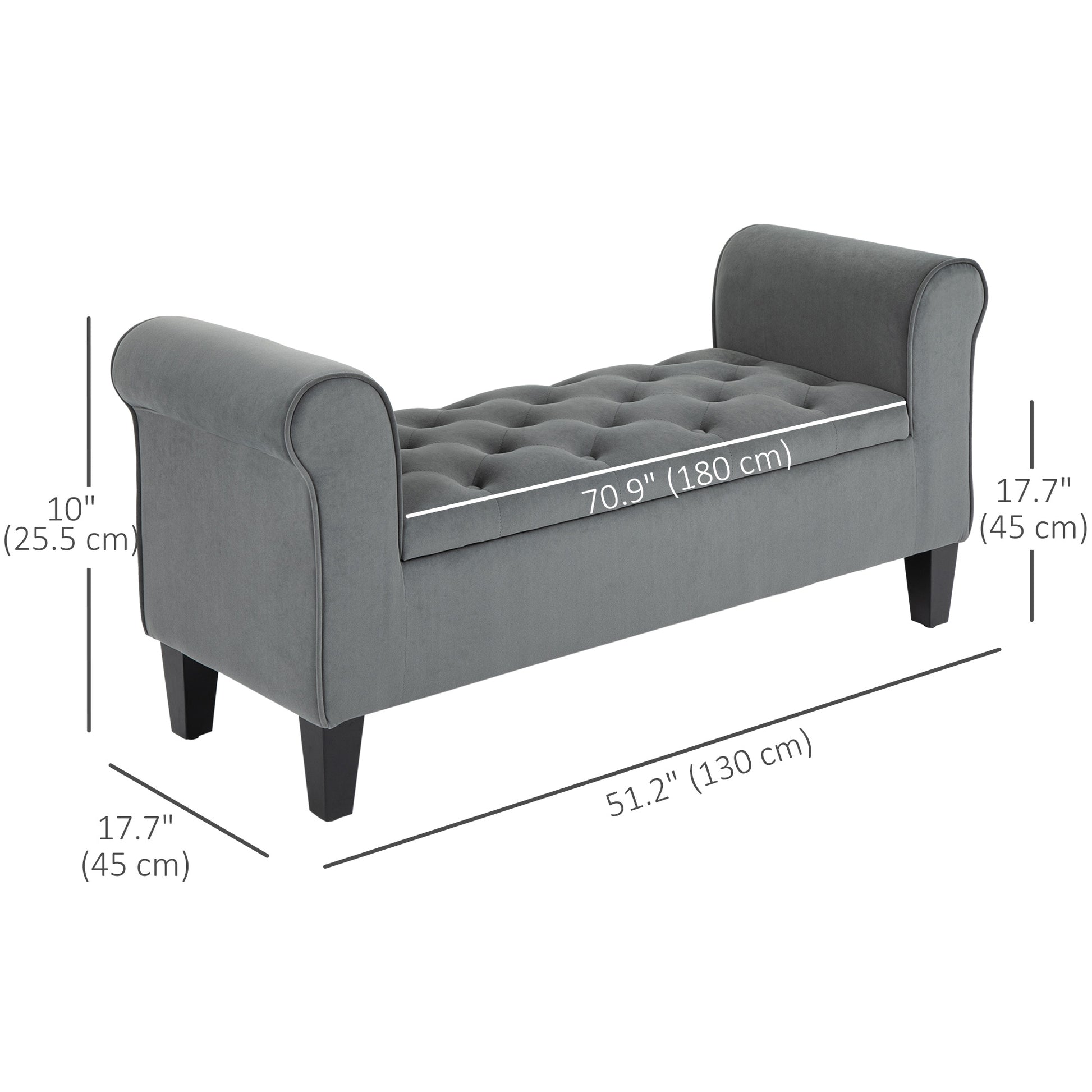 Button Tufted Storage Ottoman Bench, End of Bed Bench with Rolled Arms, Storage Chest for Living Room, Entryway, Grey