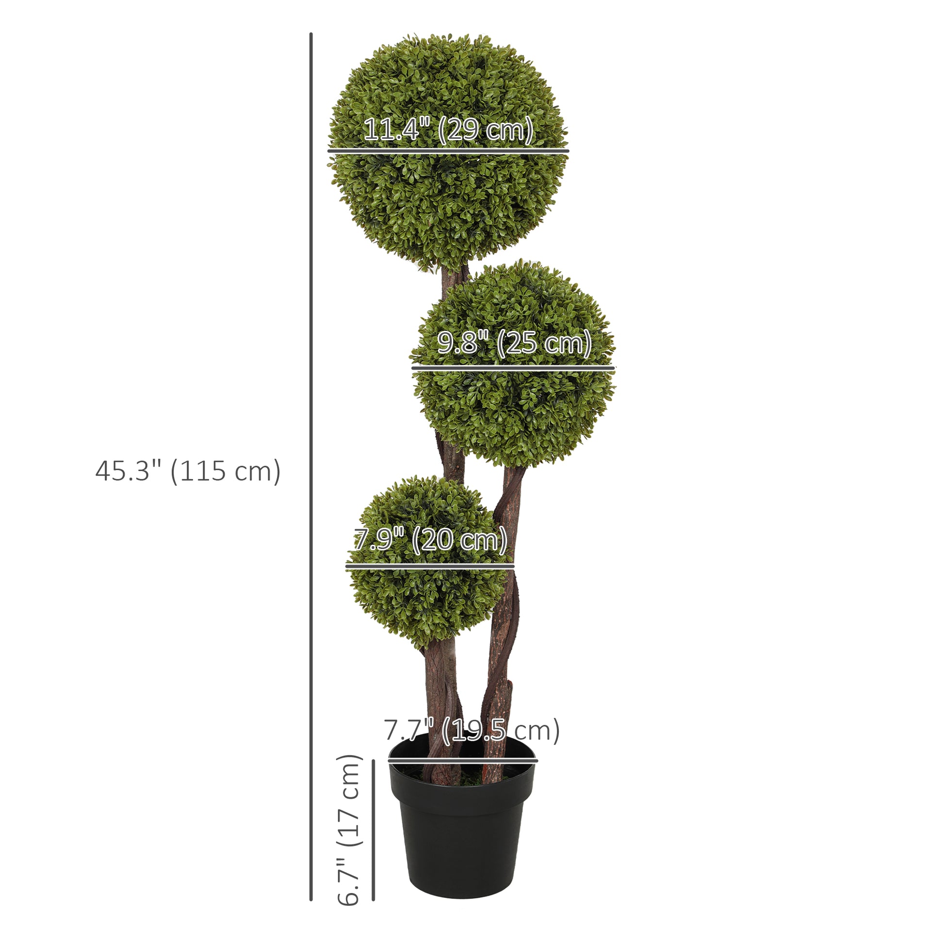 45 Inch Potted Fake Plant, Artificial Boxwood Topiary Tree, Triple Ball Tree for Indoor and Outdoor, Green