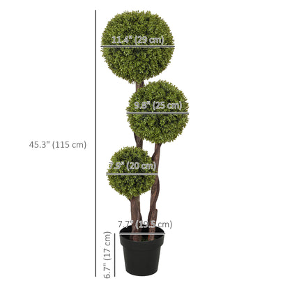 45 Inch Potted Fake Plant, Artificial Boxwood Topiary Tree, Triple Ball Tree for Indoor and Outdoor, Green