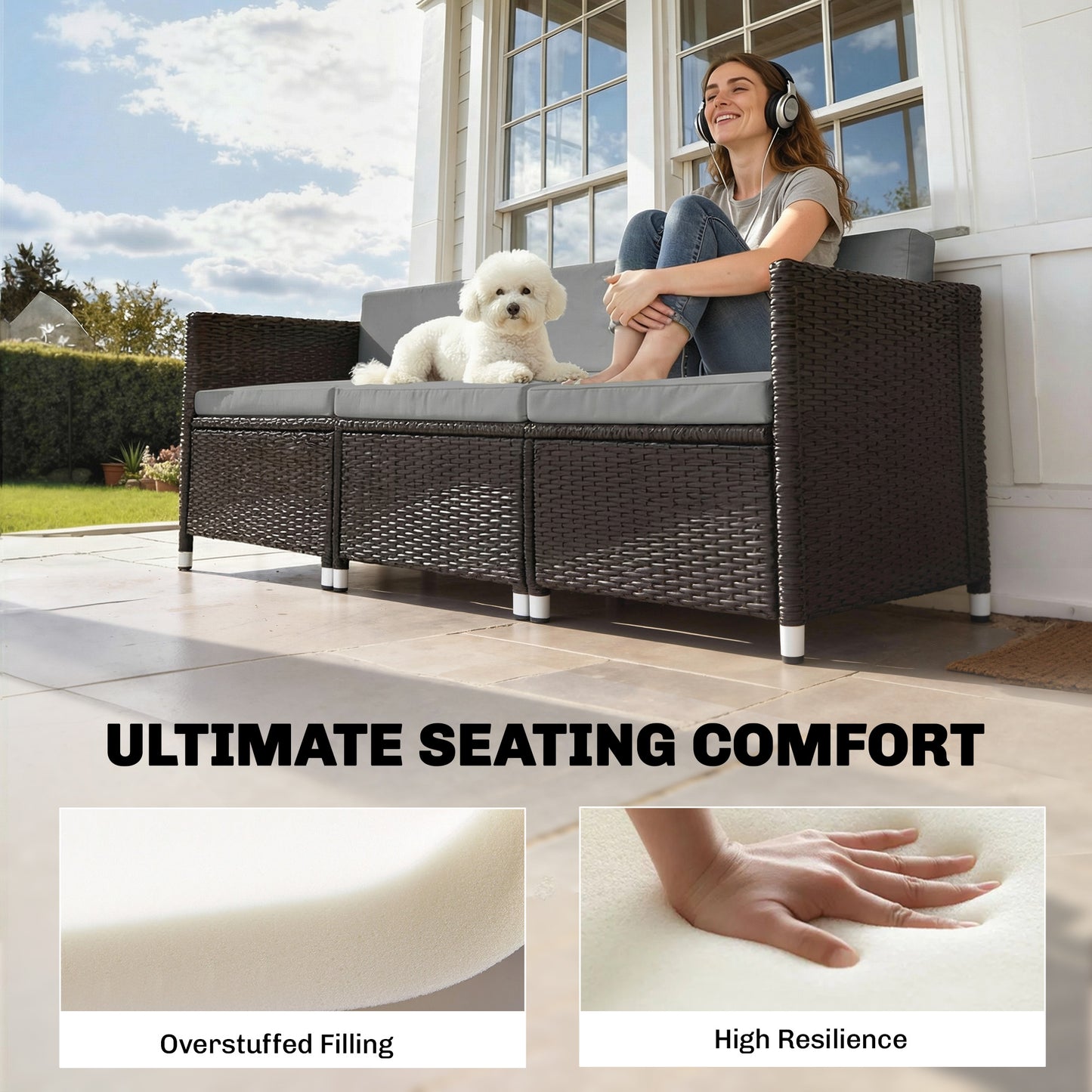 Patio Furniture Cushions Water-Repellent Outdoor Loveseat Cushion Removable Covers 23.6" x 23.6", Grey
