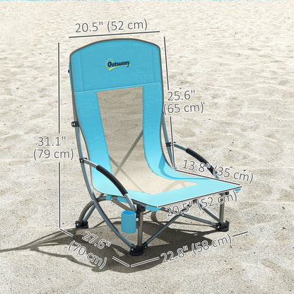Set of 2 Folding Beach Chairs with Mesh Back, Carry Bag and Cup Holder for Outdoor Camping Lawn, 27.6" x 22.8" x 31.1"