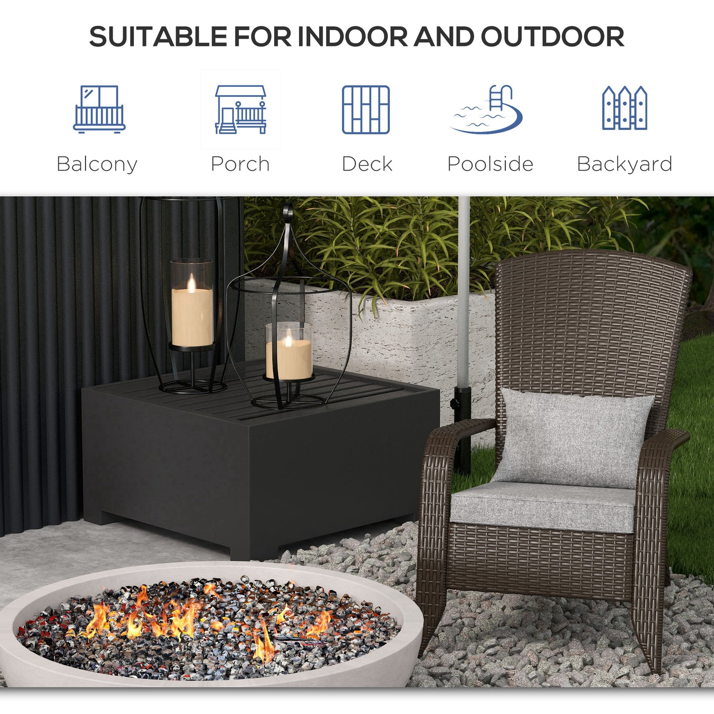 Patio Wicker Adirondack Chair, Outdoor Rattan Muskoka Chair with Cushions for Patio, Garden, Backyard, Grey