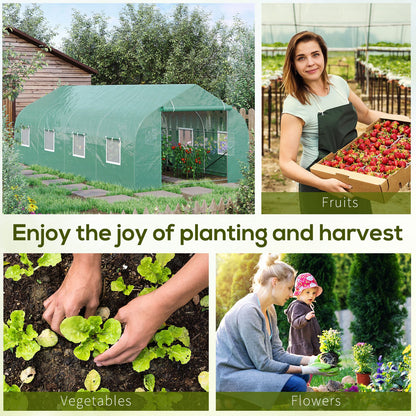20x10x7ft Walk-in Steeple Greenhouse Outdoor Backyard Plant Seed Growth Shed Tunnel Warm House with 2 Anchor Way Green