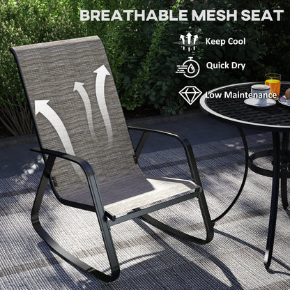 Set of 2 Patio Rocking Chairs, Outdoor Rocking Chairs with High Backrest, Armrests for Backyard, Garden, Light Brown