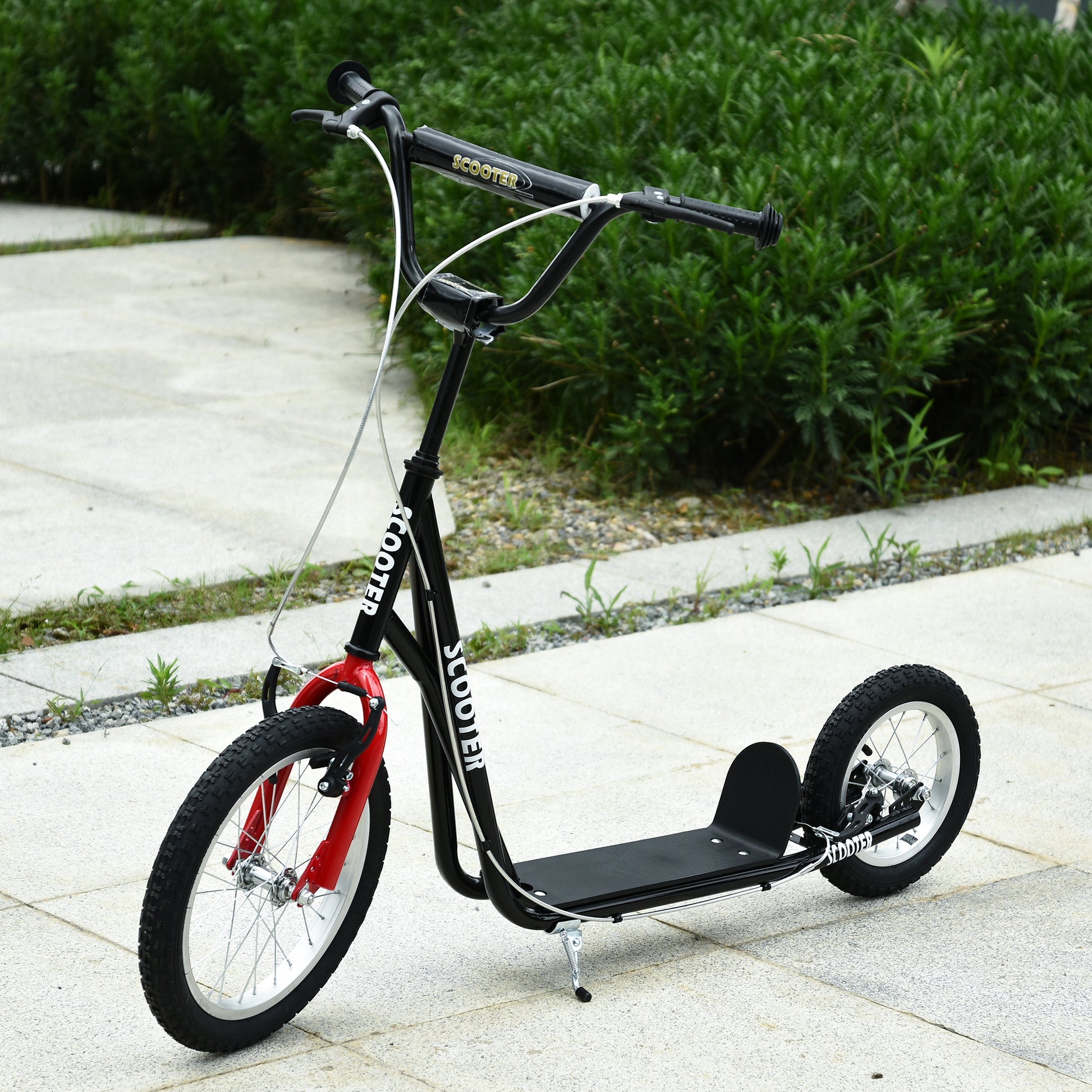 Aosom Youth Kick Scooter with Adjustable Handlebar and 16'' Inflatable Rubber Wheel for Kids and Teens 5+ Year Old, Black