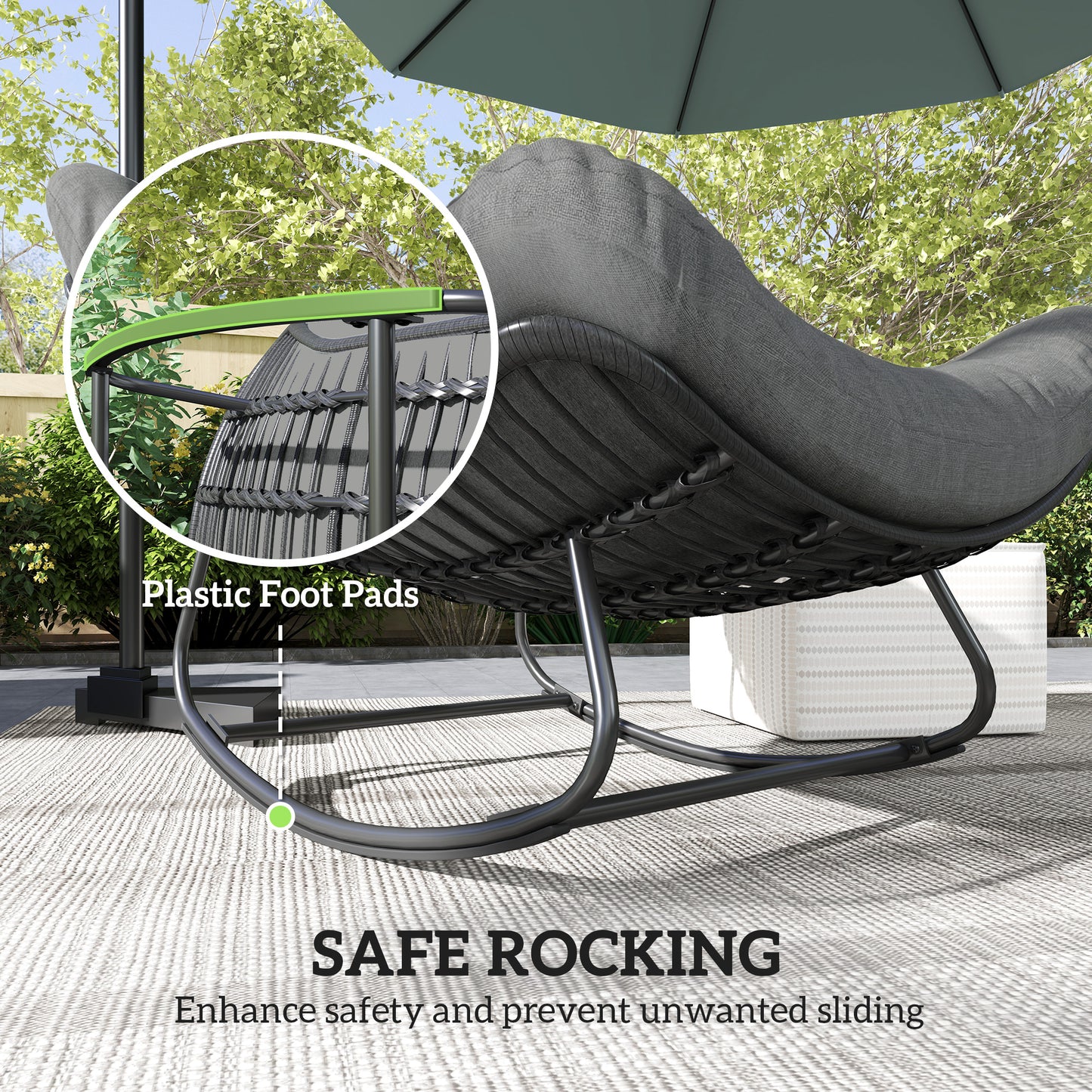 Outdoor Rocking Chair, Oversized Patio Egg Chair with Padded Cushion, Rattan Wicker for Indoor, Backyard, Dark Grey