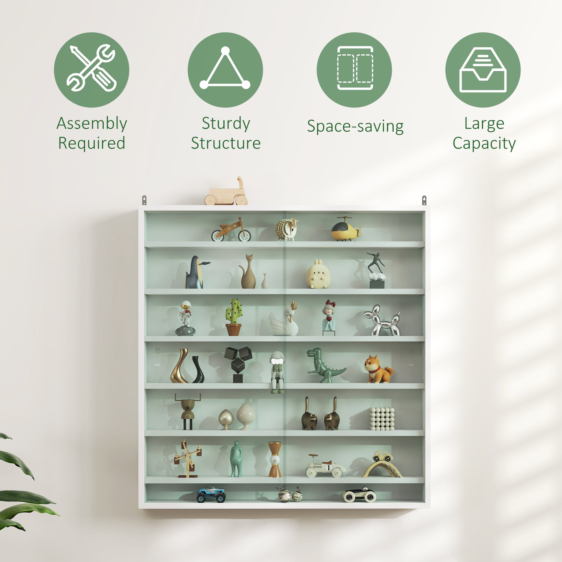 7-Tier Display Cabinet, Shot Glass Display Case, Glass Curio Cabinet with 2 Glass Doors and 6 Adjustable Shelves, White