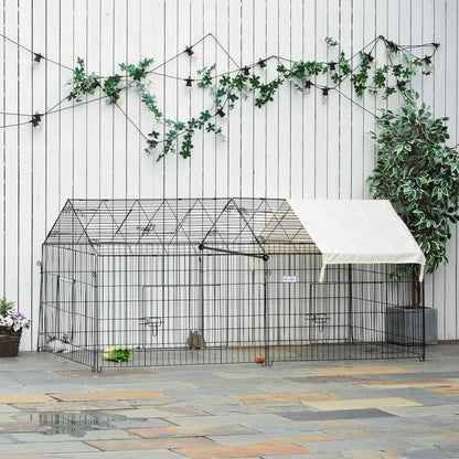 Pet Playpen with Roof, Metal Guinea Pig Cage, Rabbit Pen, Chicken Coop Run, Catio Cat Enclosure with Cover, Doors, Indoor Outdoor for Small Animals, 87" x 41" x 41", Cream