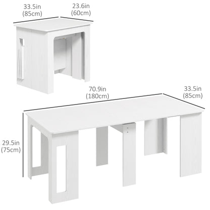 23.6"-70.9" Extendable Dining Table for 6-8 People, Space-Saving Rectangular Kitchen Table for Small Spaces, Dining Room, Kitchen, Living Room, White