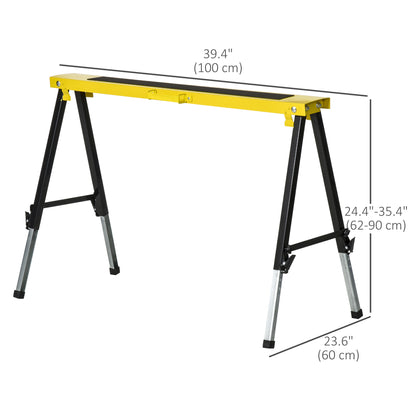 Saw Horse Twin Pack Folding Workbench Adjustable Metal Trestle Stands Yellow