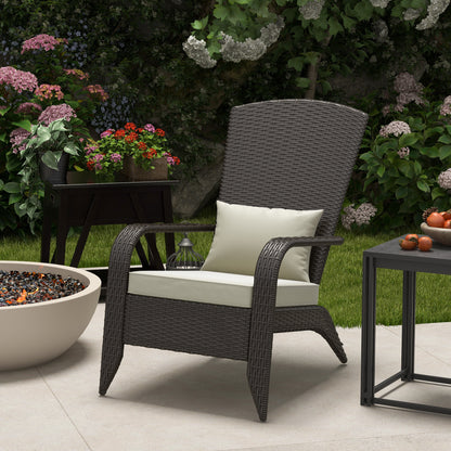 Patio Wicker Adirondack Chair, Outdoor Rattan Muskoka Chair with Cushions for Patio, Garden, Backyard Khaki
