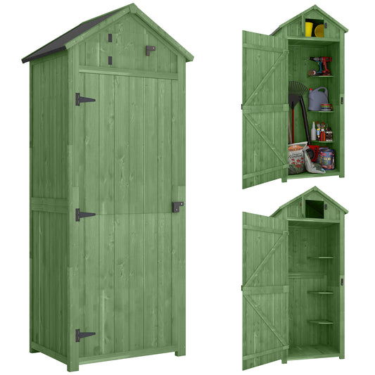 30" x 21" x 71" Garden Storage Shed, Outdoor Tool Utility Storage House with 3 Tier Shelves and Roof, Green