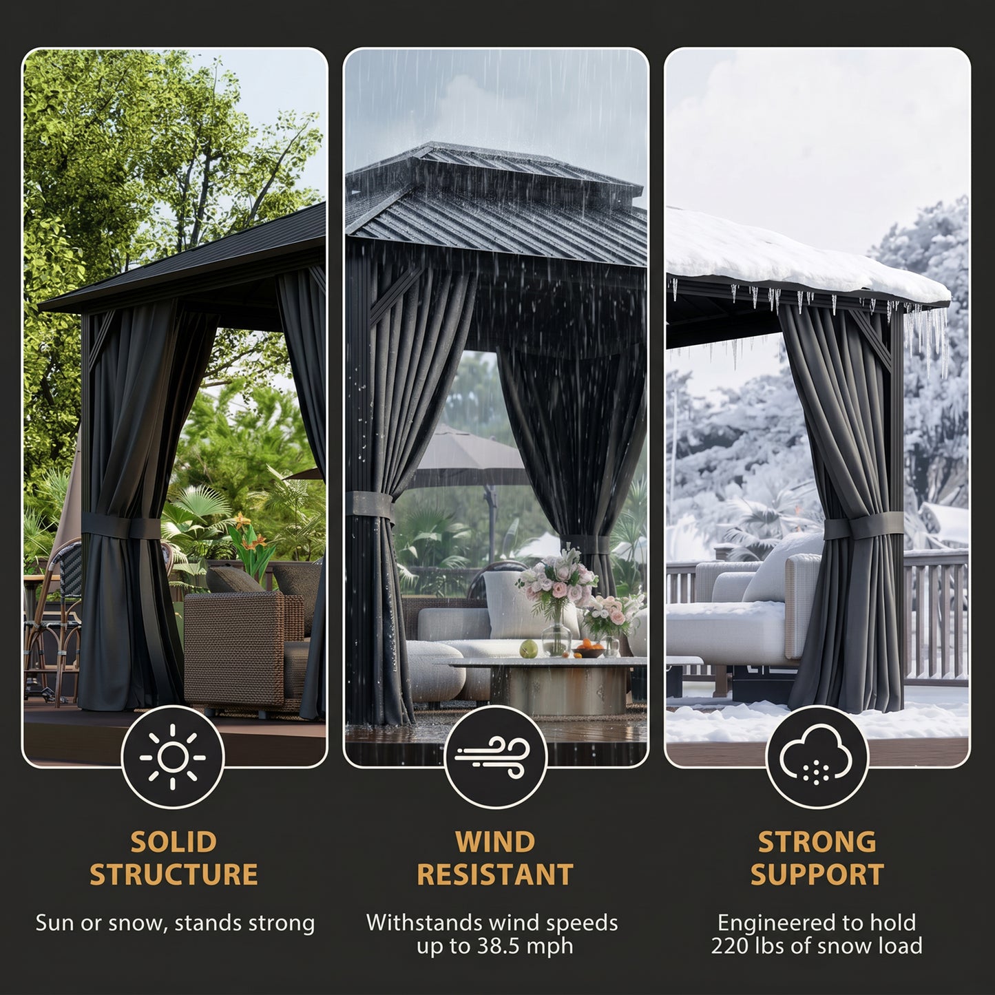 10' x 12' Hardtop Gazebo, Sun Shelter with Double Tier Metal Roof, Mosquito Netting, and Hanging Hook, Light Grey