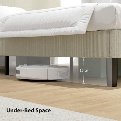 Queen Size Bed Frame with Adjustable Upholstered Headboard Platform Bed Frame Wood Slat Support Noise Free Light Grey