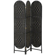 Bohemian Privacy Screen, Folding Room Divider with 3 Panels and Arched Top for Bedroom Living Room Office, Black
