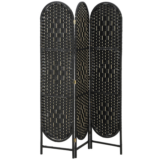 Bohemian Privacy Screen, Folding Room Divider with 3 Panels and Arched Top for Bedroom Living Room Office, Black
