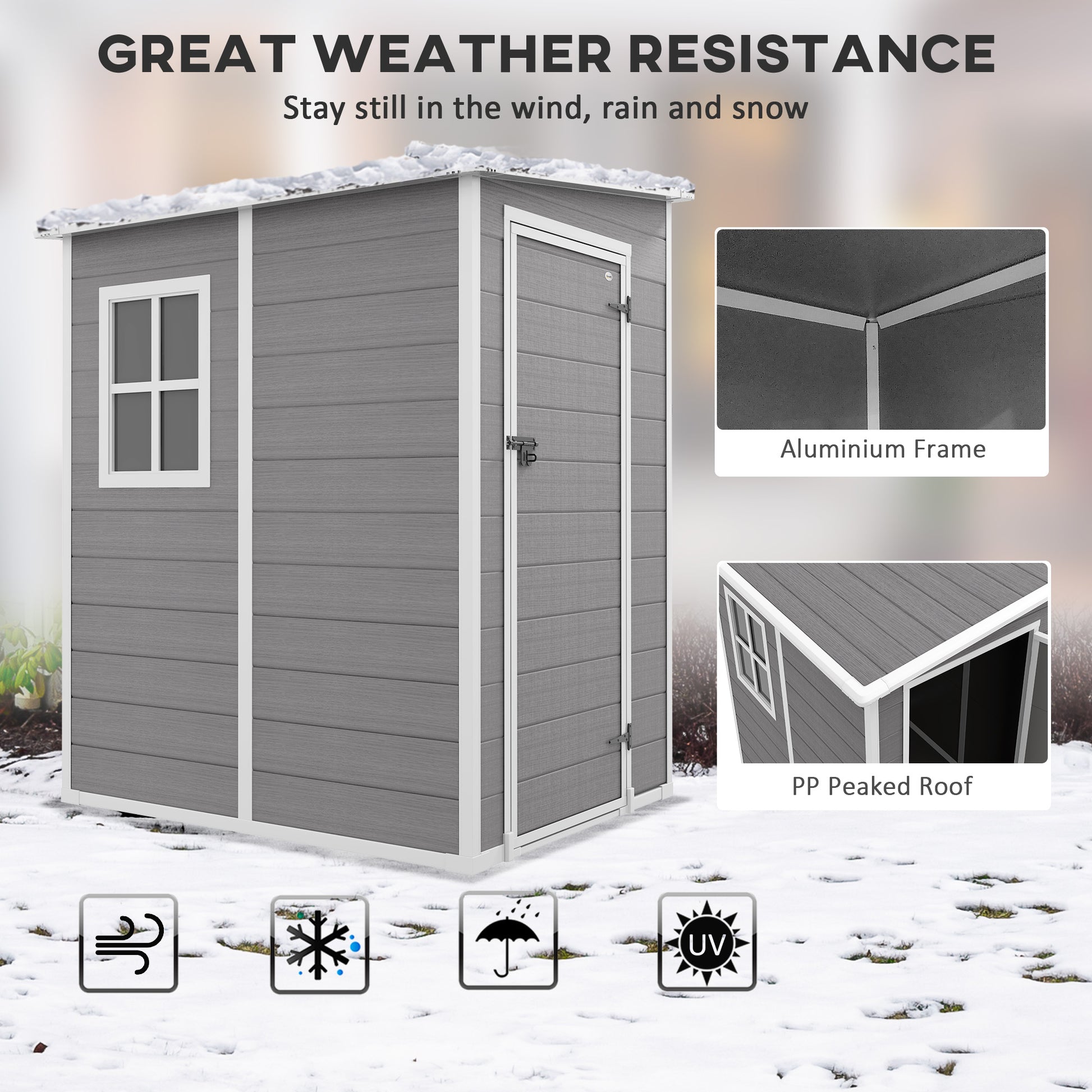 4x5 Lean to Garden Shed with Window Lockable for Garden Tool Storage Grey