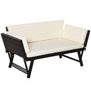 Convertible Rattan Sofa Bed Chaise Lounge Wicker Loveseat Armchair Double Seat with Cushion All Weather Patio Furniture Brown