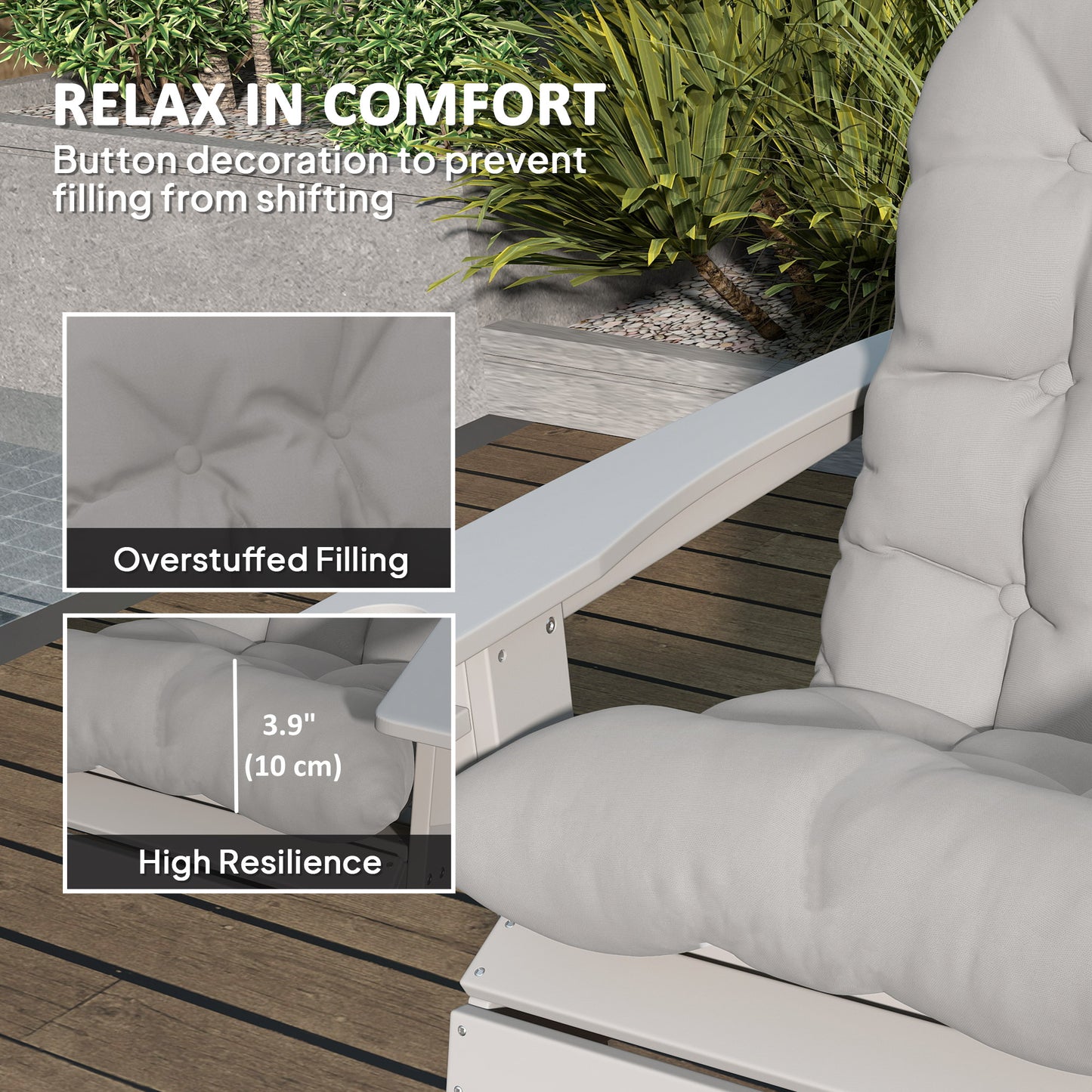 Adirondack Chair Cushions Set of 2 with Ties, Light Grey