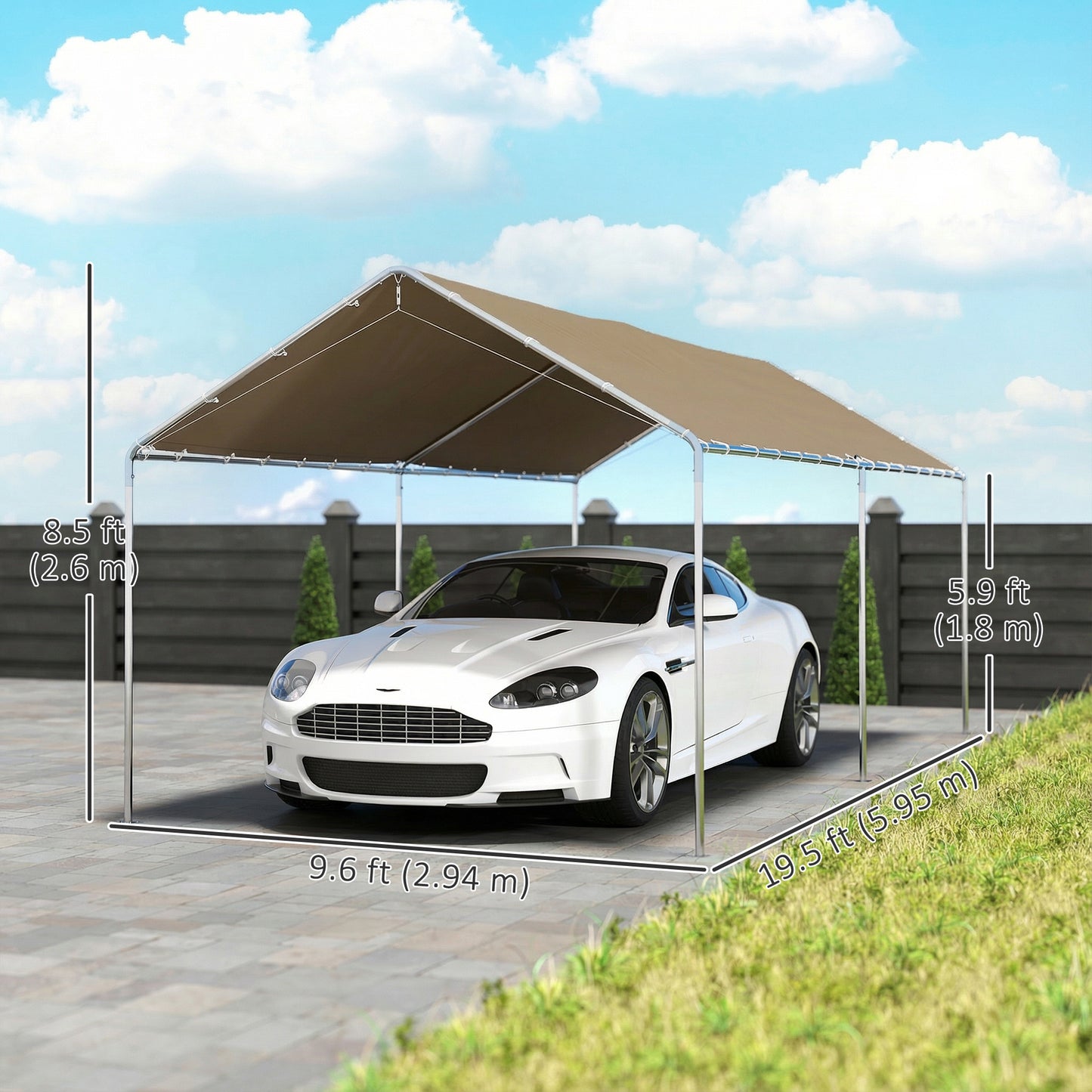 10' x 20' Carport Heavy Duty Galvanized Car Canopy with Included Anchor Kit, 3 Reinforced Steel Cables, Khaki