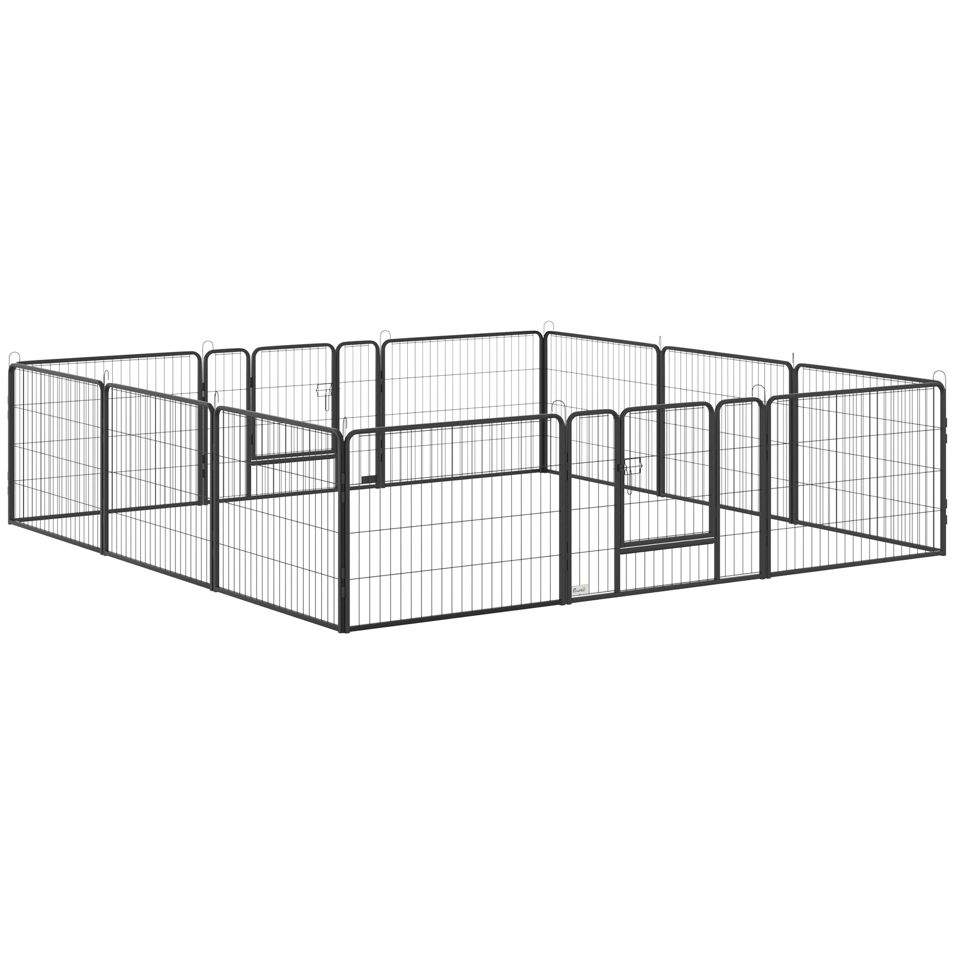 Dog Playpen, 31.5"W Heavy-Duty Metal Puppy Play Pen, Pet Exercise Fences for Outside and Indoor, DIY Design with Door for Small Dogs, 12 Panels, 23.5"H