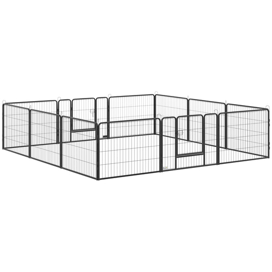 Dog Playpen, 31.5"W Heavy-Duty Metal Puppy Play Pen, Pet Exercise Fences for Outside and Indoor, DIY Design with Door for Small Dogs, 12 Panels, 23.5"H