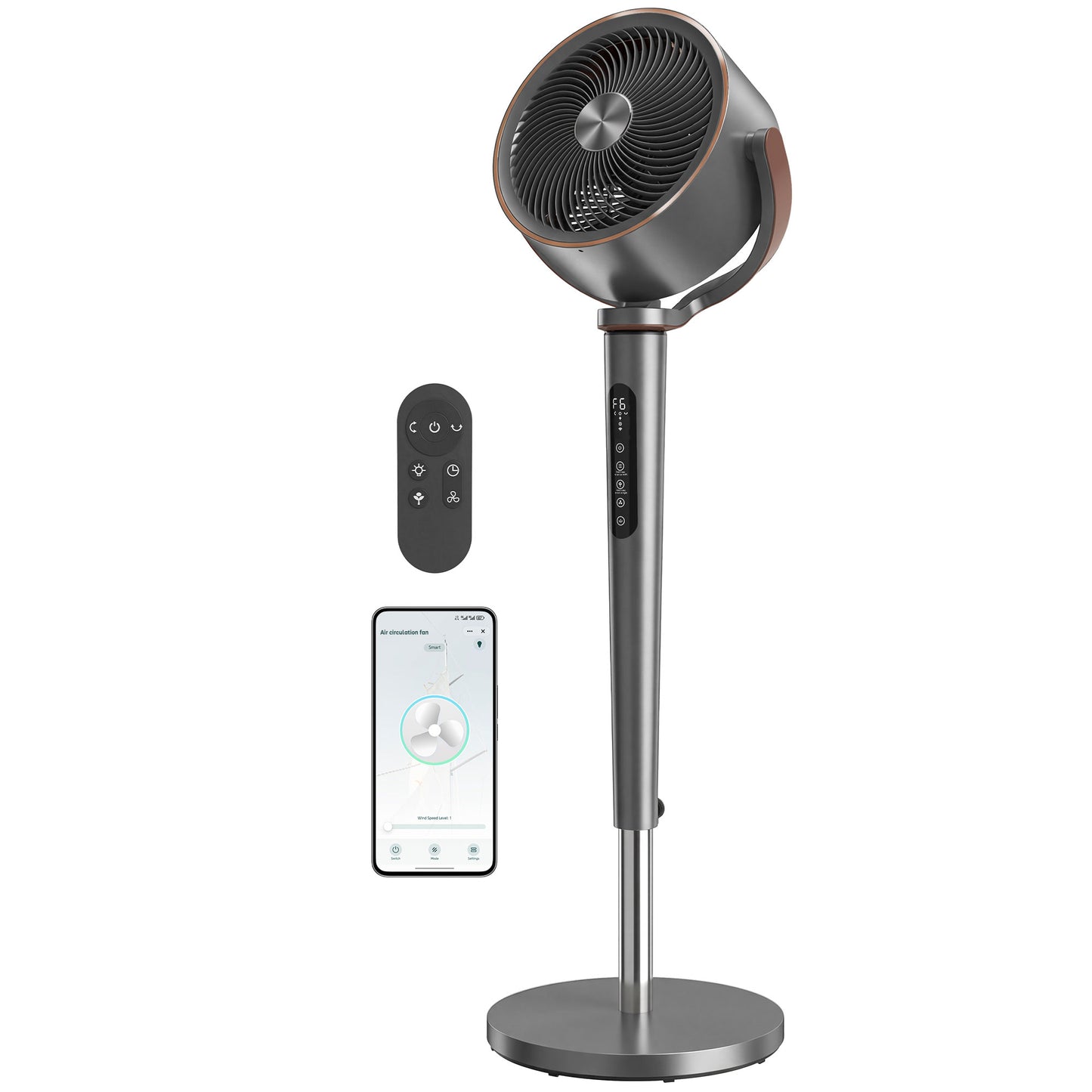 20dB Silent Standing Fan, Oscillating Fan with 12 Speeds, LED Light, WiFi & Remote Control, 12H Timer