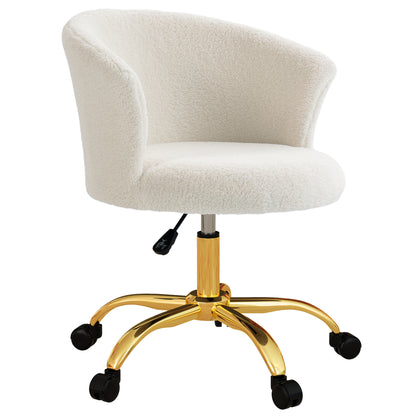 Armless Office Chair, Fluffy Computer Desk Chair with Adjustable Height, Swivel Wheels, Mid Back, Gold