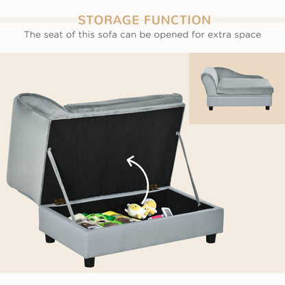 Pet Sofa Dog Couch Chaise Lounge Pet Bed with Storage Function Small Sized Dog Various Cat Sponge Cushioned Bed Lounge, Light Grey