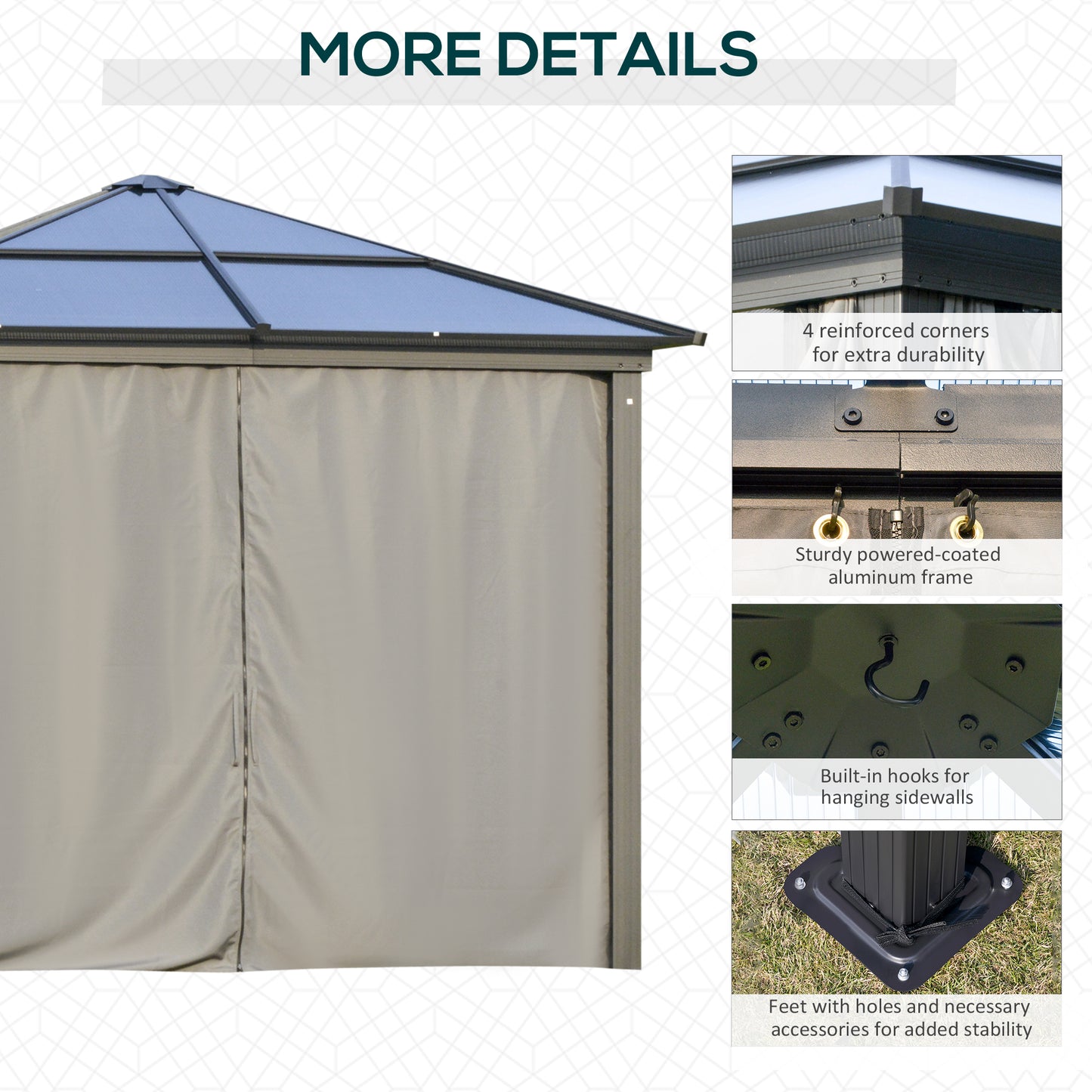 10x10ft Hardtop Gazebo with Aluminum Frame, Polycarbonate Gazebo Canopy with Curtains and Netting