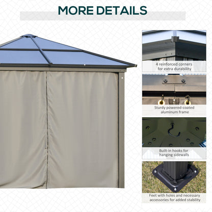 10x10ft Hardtop Gazebo with Aluminum Frame, Polycarbonate Gazebo Canopy with Curtains and Netting