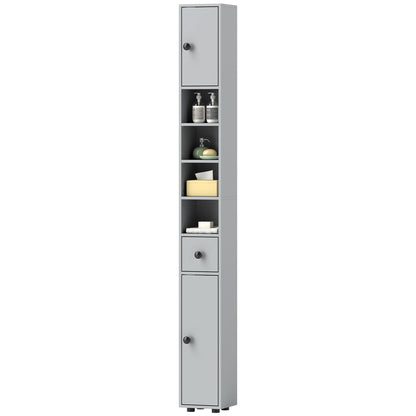 71" Tall Bathroom Cabinet, Narrow Toilet Paper Cabinet with Open Shelves, 2 Door Cabinets, Adjustable Shelves, Grey