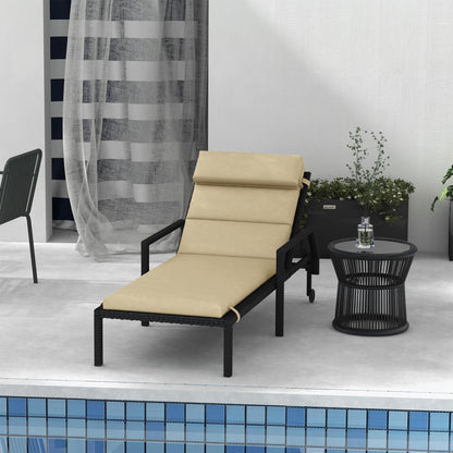 Patio Chaise Lounge Chair Cushion Replacement Sun Lounger Pads with Headrest and Ties, Beige