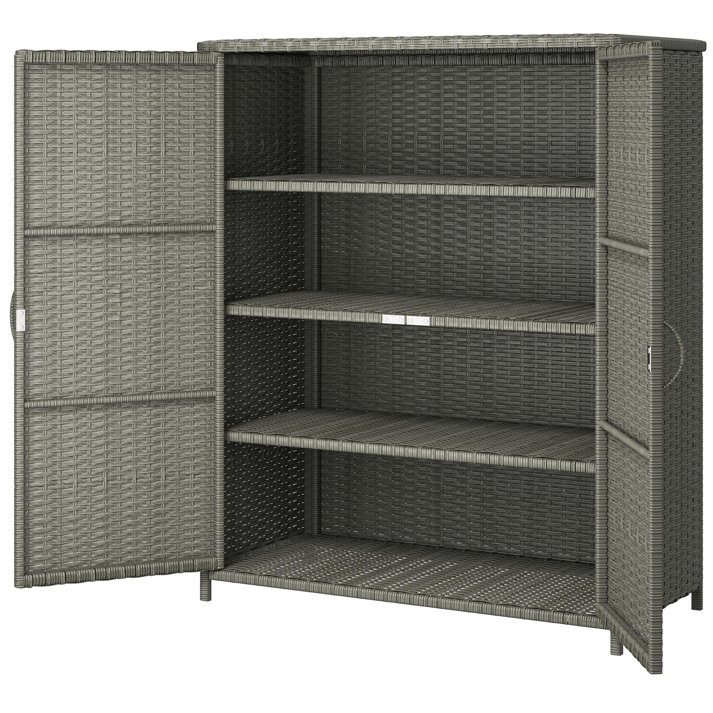 Wicker Outdoor Storage Cabinet, Pool Storage Organizer with 4 Shelves and 2 Doors for Garden, Backyard, Dark Grey