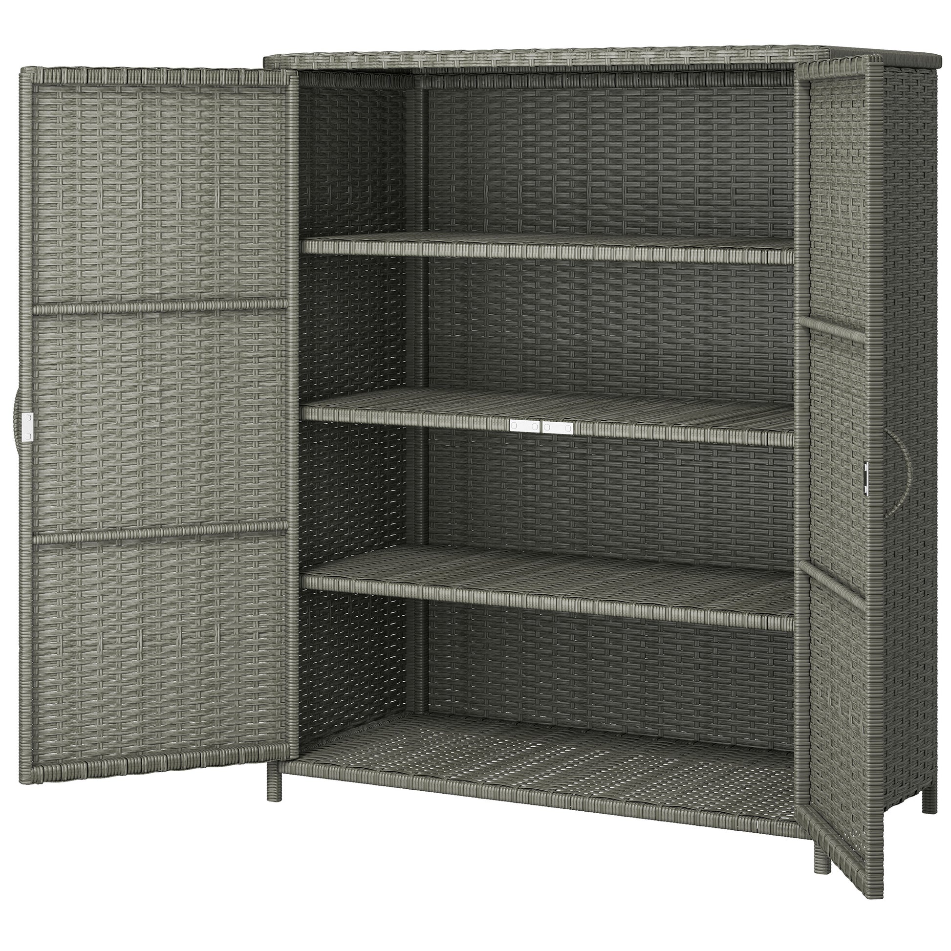Wicker Outdoor Storage Cabinet, Pool Storage Organizer with 4 Shelves and 2 Doors for Garden, Backyard, Dark Grey