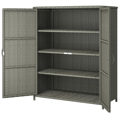 Wicker Outdoor Storage Cabinet, Pool Storage Organizer with 4 Shelves and 2 Doors for Garden, Backyard, Dark Grey