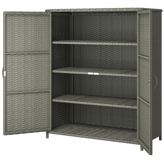 Wicker Outdoor Storage Cabinet, Pool Storage Organizer with 4 Shelves and 2 Doors for Garden, Backyard, Dark Grey