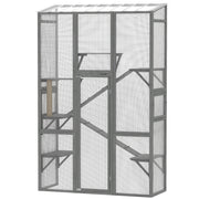 Large Outdoor Catio with 6 Jumping Platforms, Scratching Post, 2 Ramps, Waterproof Roof, Grey
