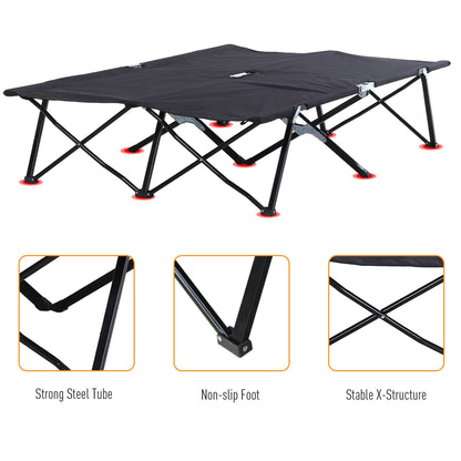 76" Two Person Folding Camping Cot Outdoor Portable Double Cot Wide Military Sleeping Bed w/ Carrying Bag Black