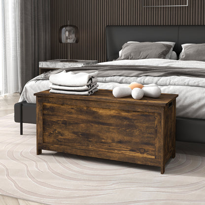 Storage Trunk with 2 Safety Hinges, Modern Entryway Bench with Side Handles, Storage Chest for Living Room, Rustic Brown
